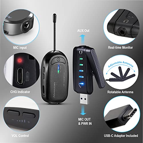 Wireless lavalier Microphone Compatible for iPhone & Computer -Alvoxcon USB Lapel Mic System for Android, PC, Laptop, Speaker, Podcast, Vlog, YouTube, Conference, Vocal Recording with Phone Adapter - Alvoxcon