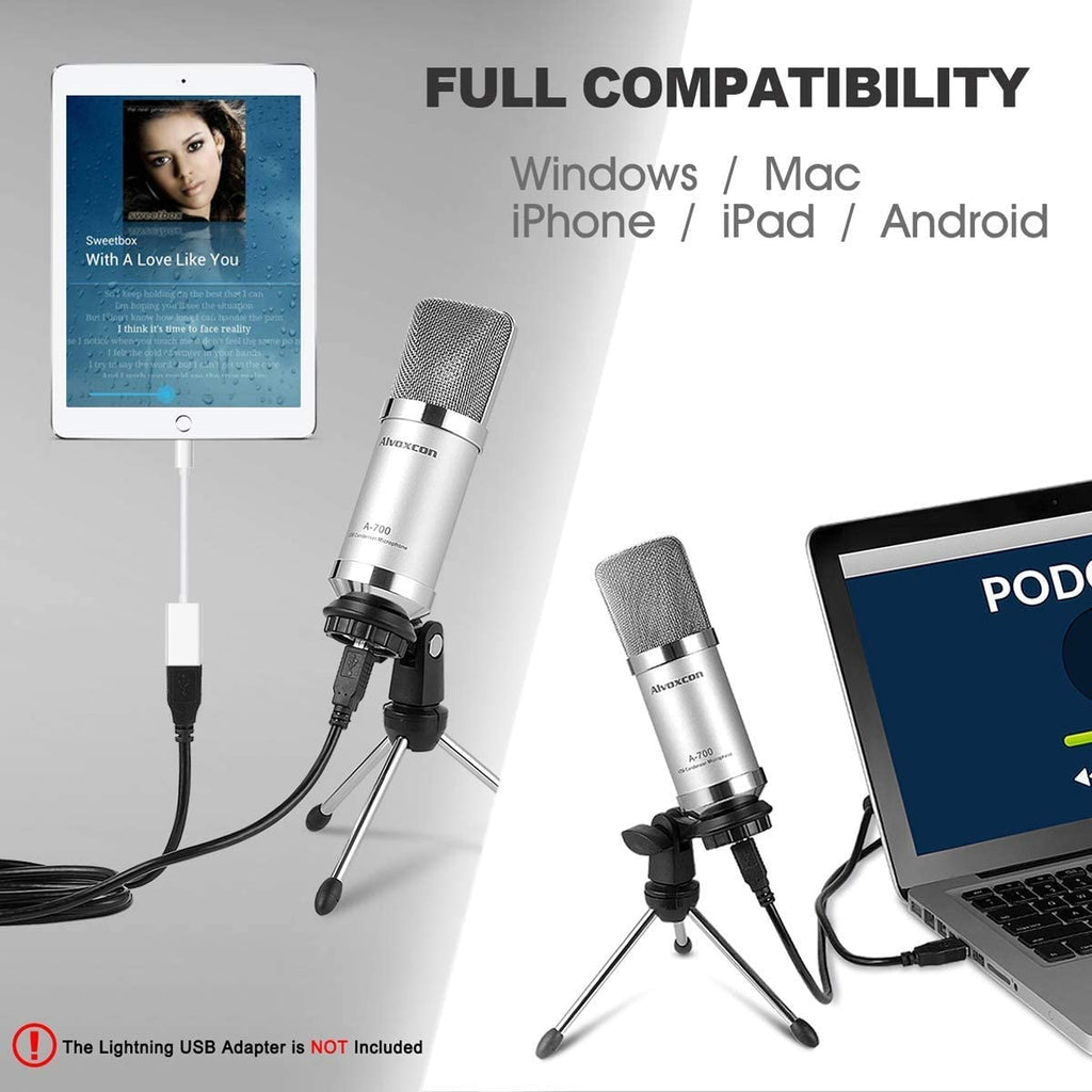 Usb Microphone Metal Condenser Recording Cardioid Mic For Pc, Latops,  Windows/mac, With Tripod Stand, Suitable For Streaming, Online Class, Zoom,  Yout