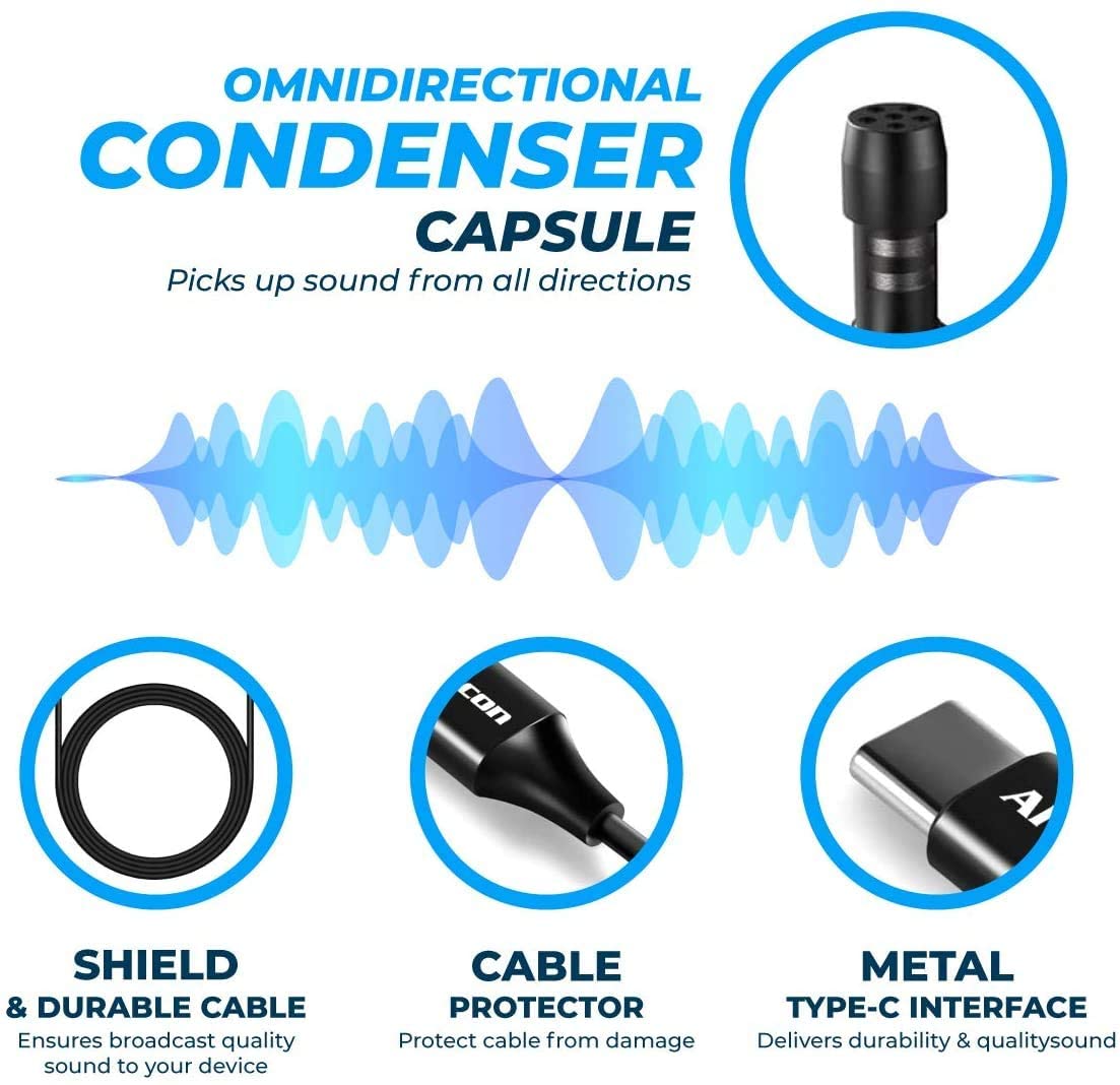 Lavalier Lapel Microphone for Android Phone with Type C Connector - Alvoxcon