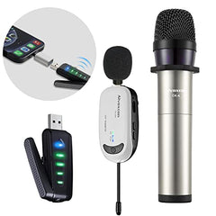 Alvoxcon Wireless USB Microphone for iPhone & Computer, Rechargeable Handheld & Lapel Mic System for MacBook, PC Laptop, Zoom Meeting, Classroom Teaching, Teacher Podcast, vlog