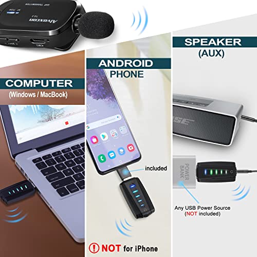 Wireless lavalier Microphone Compatible for iPhone & Computer -Alvoxcon USB Lapel Mic System for Android, PC, Laptop, Speaker, Podcast, Vlog, YouTube, Conference, Vocal Recording with Phone Adapter - Alvoxcon