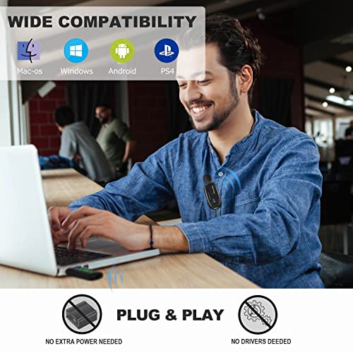 Wireless lavalier Microphone Compatible for iPhone & Computer -Alvoxcon USB Lapel Mic System for Android, PC, Laptop, Speaker, Podcast, Vlog, YouTube, Conference, Vocal Recording with Phone Adapter - Alvoxcon