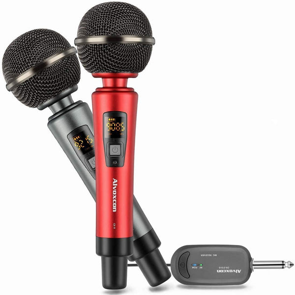 Dual Handheld Wireless Mic System Rechargeable transmitter & Receiver - Alvoxcon