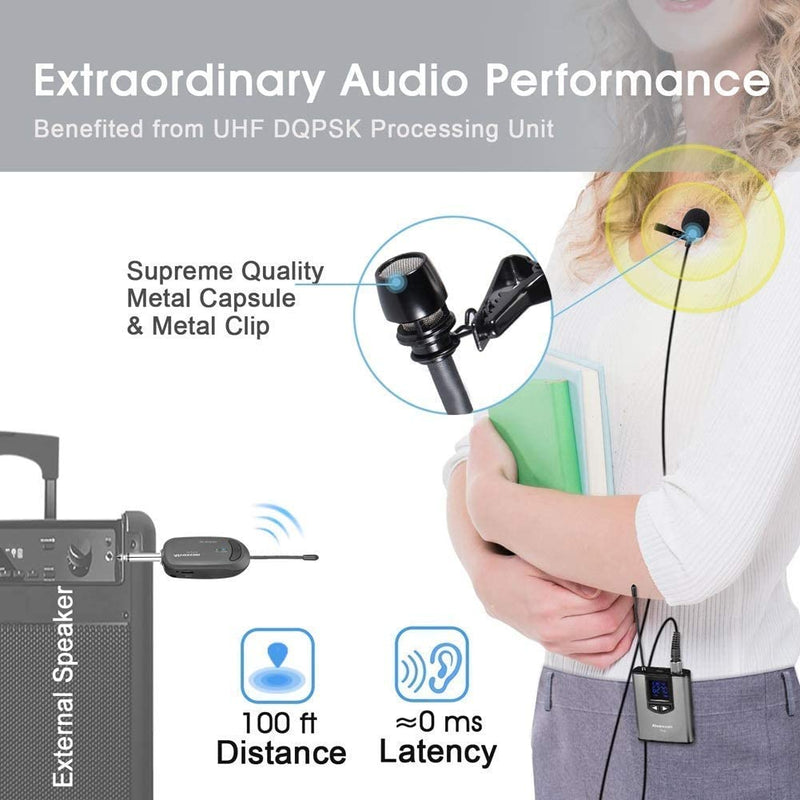 UHF Wireless Lavalier Microphone with Lapel Mic Transmitter