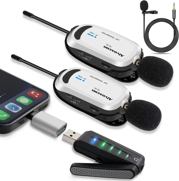 Dual Wireless lavalier Microphone for iPhone & Computer - Alvoxcon